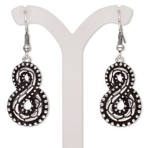 Earring, antique silver-plated brass and "pewter" (zinc-based alloy), 45mm with infinity and fishhook ear wire. Sold per pair.
