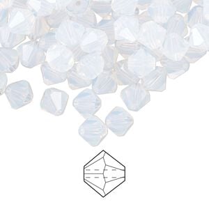 Bead 144pk white opal, Preciosa Czech crystal 6mm bicone