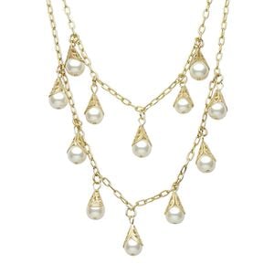 Necklace, acrylic with gold-finished steel and pewter (tin-based alloy), white, 10mm round, 18 inches with 3-inch extender chain and lobster claw clasp. Sold individually.