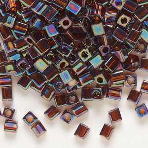 Seed bead, Miyuki 1pkg10g, glass, 3.5-3.7mm square, translucent rainbow topaz (SB-257)