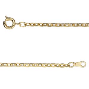 Chain 1pkg1 cable, 2.5mm flat / springring clasp, gold-finished steel 18 inch