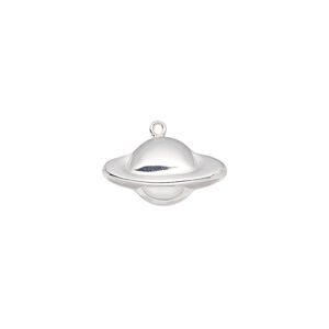 Charm, sterling silver, 17x8.5mm single-sided planet. Sold individually.