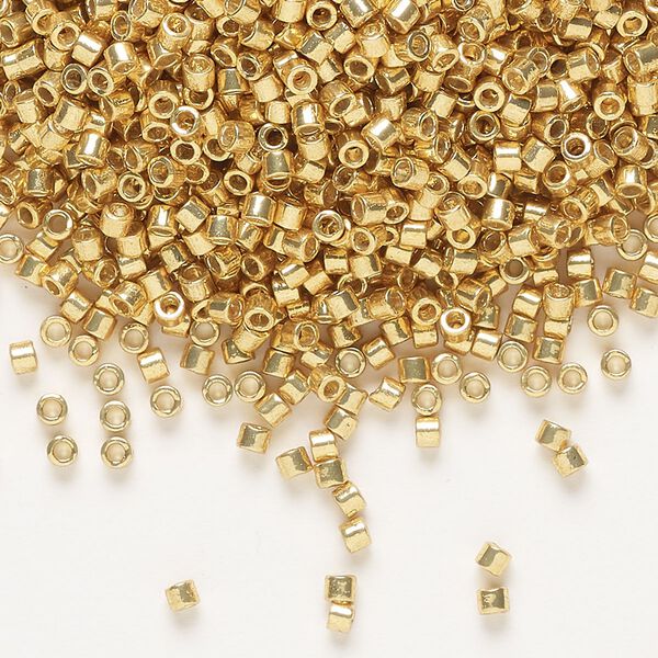 Seed bead, Delica&reg; 1pkg7.5g glass, #10 round, Duracoat&reg; opaque galvanized gold / outside dyed (DBM-1832) image number 0
