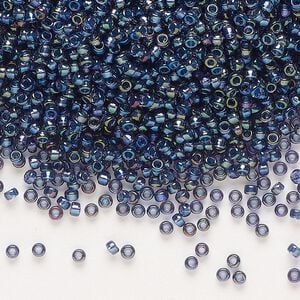 Seed bead, Miyuki, glass, pkg/25g, #11 rocaille, translucent night sky-lined luster crystal clear (RR-3539).