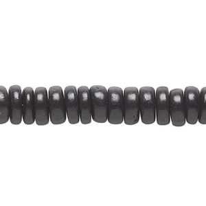 Bead, coconut palm wood (coated), black, 8x2mm-8x4mm rondelle. Sold per pkg of (4) 15-1/2" to 16" strands.