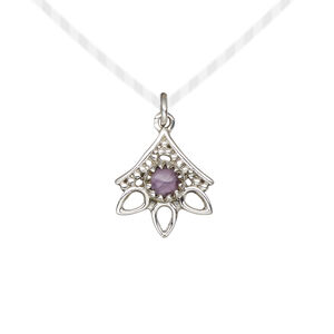 Drop 1pkg1, antiqued sterling silver and amethyst (natural), 14x12.5mm open beaded