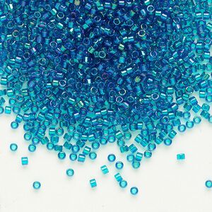 Seed bead, Delica&reg;, glass, pkg/50g, #11 round, translucent emerald-lined luster aqua (DB-1764).