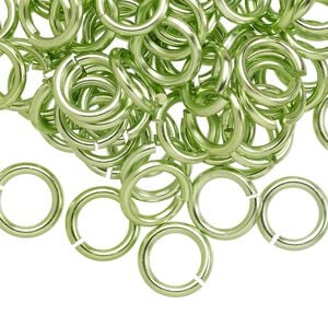 Jump ring 1pkg100 aluminum, 10mm round, 14 gauge / 6.8mm inside diameter / green