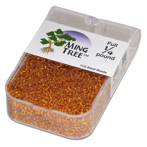 Seed bead, Ming Tree&trade;, glass, pkg/1/4 pound, #11 round, transparent silver-lined orange.