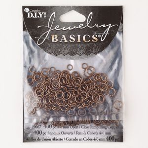 Jump ring mix 1pkg400 copper-finished, 4mm & 6mm open round, 20 gauge / various inside diameter / steel / antique