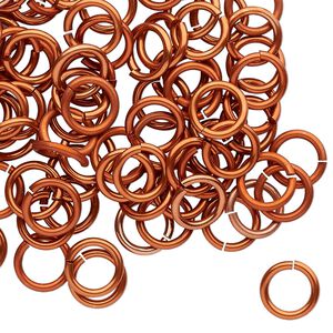 Jump ring 1pkg100 aluminum, 8mm round, 17 gauge / 5.6mm inside diameter / orange copper