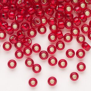 Seed bead, Miyuki, glass, pkg/25g, #6 rocaille, transparent silver-lined ruby red, (RR-141S).