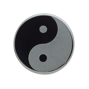 Hemalyke&trade; 1pkg1, half-drilled etched flat round yin-yang focal 30mm / 6mm