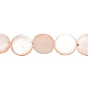 Mother-of-pearl shell 1pkg1, puffed flat round bead 14 inch light salmon 11-12mm