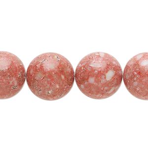 Multi-gemstone / mother-of-pearl shell / resin 1pkg1, round bead 15 inch light pink 13-15mm