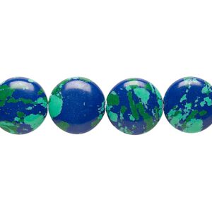Bead, resin, dark blue / green / turquoise blue, 12mm flat round. Sold per 15" to 16" strand.