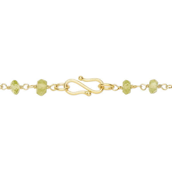 Necklace, peridot (natural) and gold-finished sterling silver, 3.5-4mm hand-cut faceted rondelle, 18 inches with S-hook clasp. Sold individually. image number 1