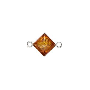Baltic amber / sterling silver 1pkg2, diamond link 11mm