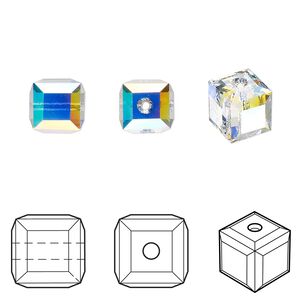 Bead 48pk crystal AB, Crystal Passions&reg; 8mm cube 5601