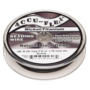 Beading wire, Accu-Flex&reg;, nylon / nickel / titanium, black, 1 strand, 0.016-inch diameter. Sold per 30-foot spool.