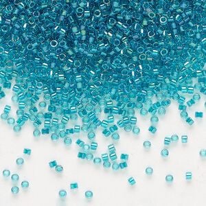 Seed bead, Delica&reg;, glass, pkg/50g, #11 round, translucent teal-lined luster crystal clear (DB-2380).