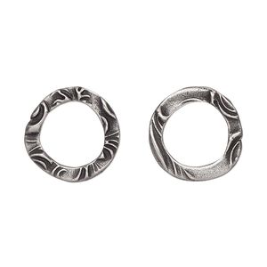 Component, TierraCast&reg;, "Vida Mas Dulce" collection, antiqued pewter (tin-based alloy), 16mm open round with flora design and 10mm hole. Sold per pkg of 4.
