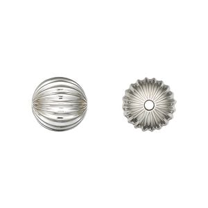 Bead 1pkg10 sterling silver, 11mm seamless corrugated round