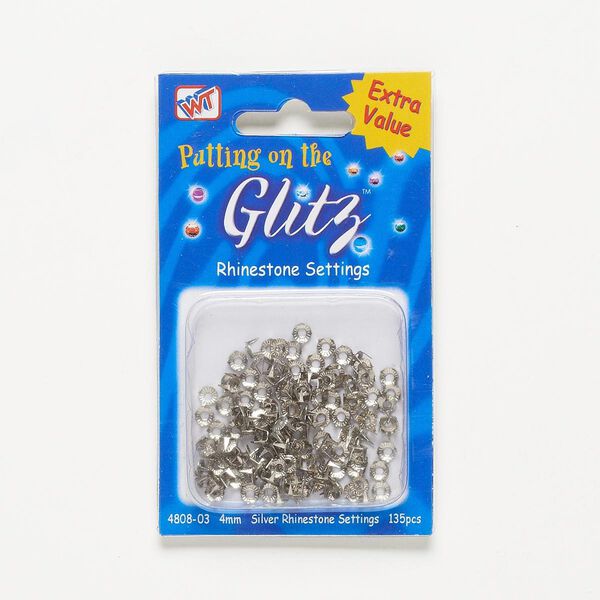 Rhinestone setting, Westrim&reg;, silver-finished "pewter" (zinc-based alloy), 5x3mm 4-prong round, fits 4mm rhinestone. Sold per pkg of 135. image number 0