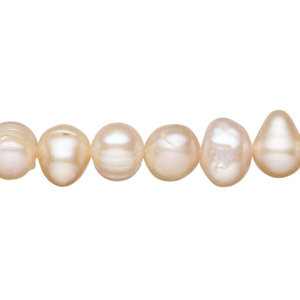 Freshwater pearl 1pkg1, semi-round, 15.5-16 inch peach and pink satin 7-10mm cultured image number 0