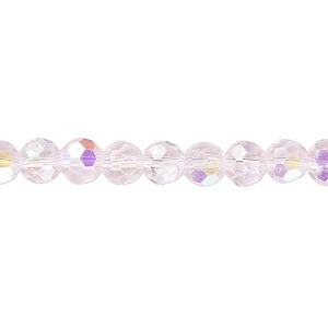 Bead 1pk 32 facets translucent pink AB, Celestial Crystal&reg; 6mm round 15.5-16 inch