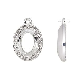 Drop, Almost Instant Jewelry&reg;, crystals and silver-plated "pewter" (zinc-based alloy), 19.5x15.5mm oval with 14x10mm oval setting. Sold individually.