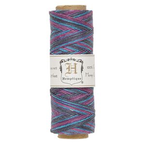 Cord, Hemptique&reg;, polished hemp, variegated purple / blue / violet, 0.5mm diameter, 10-pound test. Sold per 205-foot spool.