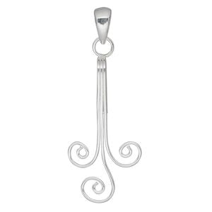 Pendant bail, sterling silver, 41x18mm fancy spiral, fits up to 8mm thickness. Sold individually.