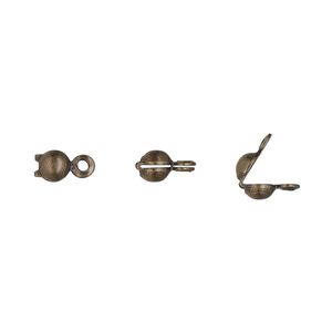 Bead tip bottom clamp-on 1pkg100 gold-plated, 6.5x3.5mm / 2 closed loops / 0.046 inch inside diameter, brass / antiqued / Hot Tips&reg;