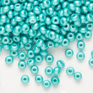Seed bead, Preciosa Ornela Czech glass, pkg/500g, #6 rocaille, opaque PermaLux dyed sea green chalkwhite, (22016).