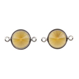 Link, Vintage Crystal&trade;, crystal and gunmetal-plated brass, topaz, 12mm rivoli. Sold per pkg of 2.