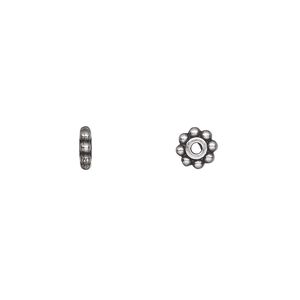 Bead, TierraCast&reg;, pewter (tin-based alloy), 6x2mm beaded rondelle, 1mm inside diameter. Sold per pkg of 20.