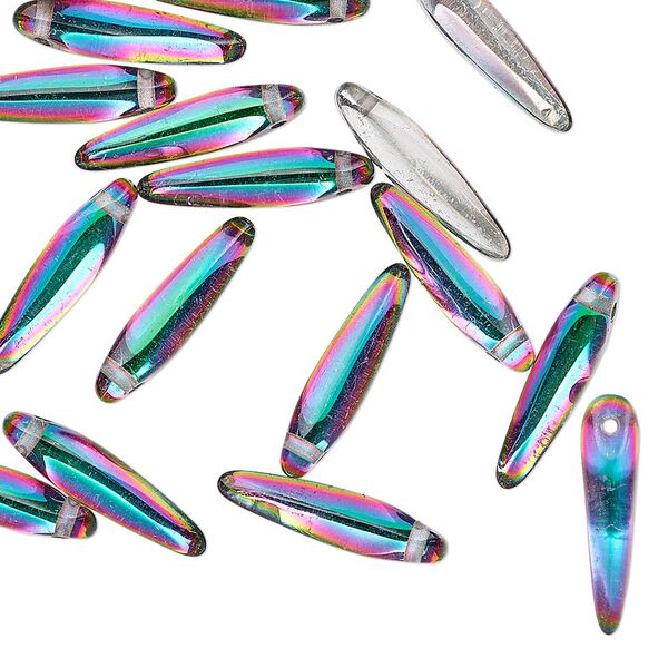 Bead, Preciosa Thorn&trade;, Czech pressed glass, clear silver vitrail, 16x4mm top-drilled thorn. Sold per pkg of 20. image number 0