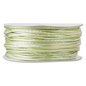 Cord, Satinique&trade;, nylon and polyester, lime green / green / pink, 2mm regular with vertical stripe. Sold per 100-foot spool.