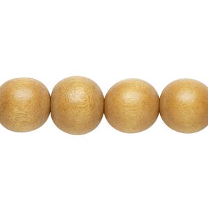 Bead 1pkg1, Taiwanese cheesewood (dyed / waxed), beige, 11-12mm round, 15-1/2 to 16 inches.