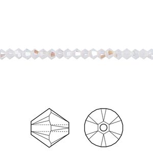 Bead 48pk white opal shimmer, Crystal Passions&reg; 3mm bicone 5328