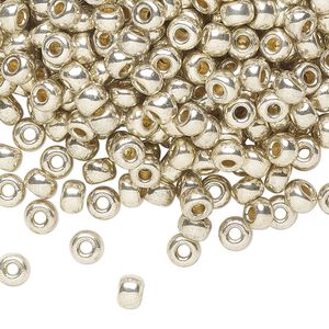 Seed bead, Miyuki 1pkg25g glass, #6 rocaille, Duracoat&reg; opaque galvanized silver / outside dyed (RR-4201)