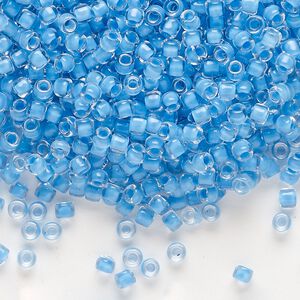 Seed bead, Dyna-Mites&trade;, glass 1pkg0.5kg, #8 round, transparent inside dyed color aqua blue (216 8/0 RR)