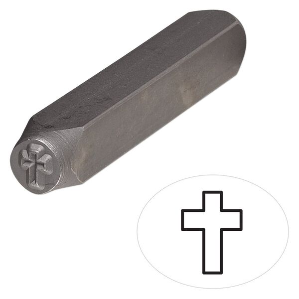Stamp punch, tempered chrome vanadium steel, 6x4.5mm cross, 2-3/4 x 3/8 inches. Sold individually. image number 0