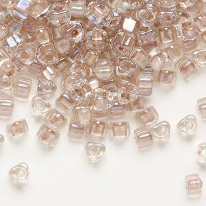 Seed bead, Miyuki 1pkg10g, glass, #5 triangle, transparent light rose inside dyed color clear (TR-1134)