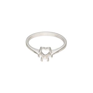Ring, Sure-Set&trade;, sterling silver, 6mm pre-notched 6-prong heart basket setting, size 7. Sold individually.