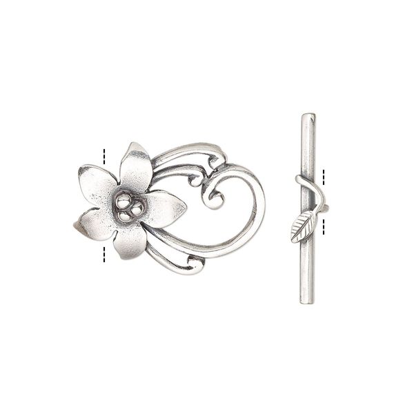 Clasp toggle 1pkg1 silver-plated, 20x14mm flower, antique brass JBB Findings 1-strand image number 0