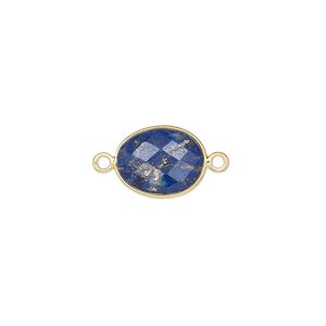 Link, lapis lazuli (natural) and gold-finished sterling silver 9x7mm-12x10mm oval with 8x6mm-11x9mm hand-cut double-sided faceted flat freeform oval. Sold individually.