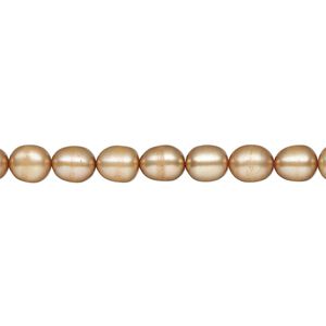 Pearl, cultured freshwater (dyed), brown, 5-6mm rice, C grade, Mohs hardness 2-1/2 to 4. Sold per 15-inch strand.