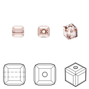 Bead 6pk rose peach, Crystal Passions&reg; 6mm cube 5601